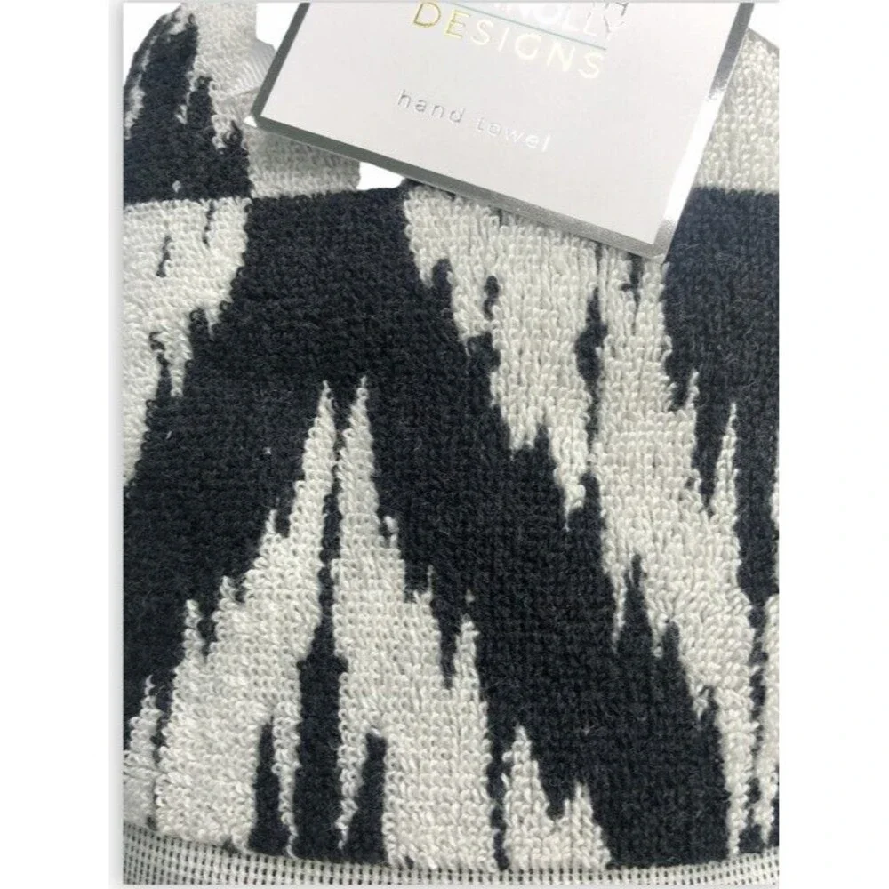 Deborah Connolly Hand Towels Bathroom Light Gray Black Fringe Abstract Set of 2